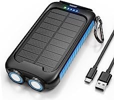 Solar Charger Power Bank, Nuynix 38800mAh Portable Phone Charger with 1 Type C & 2 USB Ports Built-in Dual LED...