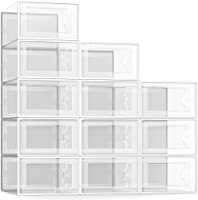 SEE SPRING Large 12 Pack Shoe Storage Box, Clear Plastic Stackable Shoe Organizer for Closet, Space Saving Foldable Shoe...