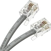 TENINYU RJ9 4P4C 4 Conductor Straight Modular Telephone Data Extension Flat Cord Cable Silver 7FT 2PACK