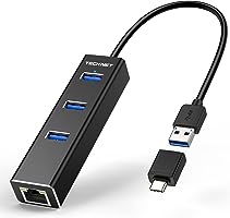 TECKNET USB to Ethernet Adapter, USB C to Ethernet, Aluminum 3 Port USB 3.0 Hub with RJ45 10/100/1000 Gigabit Ethernet...