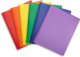 6 Pack Multicolor Plastic Two Pocket Folders with Prongs, Plastic Folders with 2 Pockets and 3 prongs, 2 Pocket Plastic...