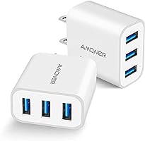 USB Wall Charger, Amoner 2Pack 15W 3-Port USB Plug Cube USB Cube Power Adapter for iPhone...