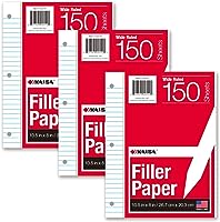 KAISA Filler Paper Loose Leaf Paper, Wide Ruled Paper, 8"x10-1/2", 3-Hole Punched Binder Paper For 3-Ring Binders,150...