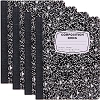 Emraw Black & White Marble Style Cover Composition Book with 100 Sheets of Wide Ruled White Paper (4 Pack)