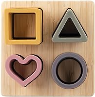 Nuby Soft Shape Silicone Puzzle Toy with Bamboo Wooden Base, Promotes Hand-Eye Coordination, 5 Piece